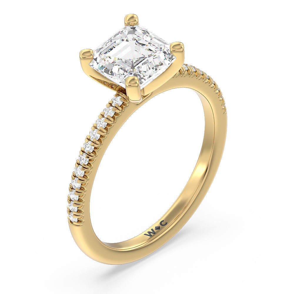 Asscher Cut Vela Petite French Set Diamond Engagement Ring with Lab Grown Diamond in 14KT Yellow Gold view 3
