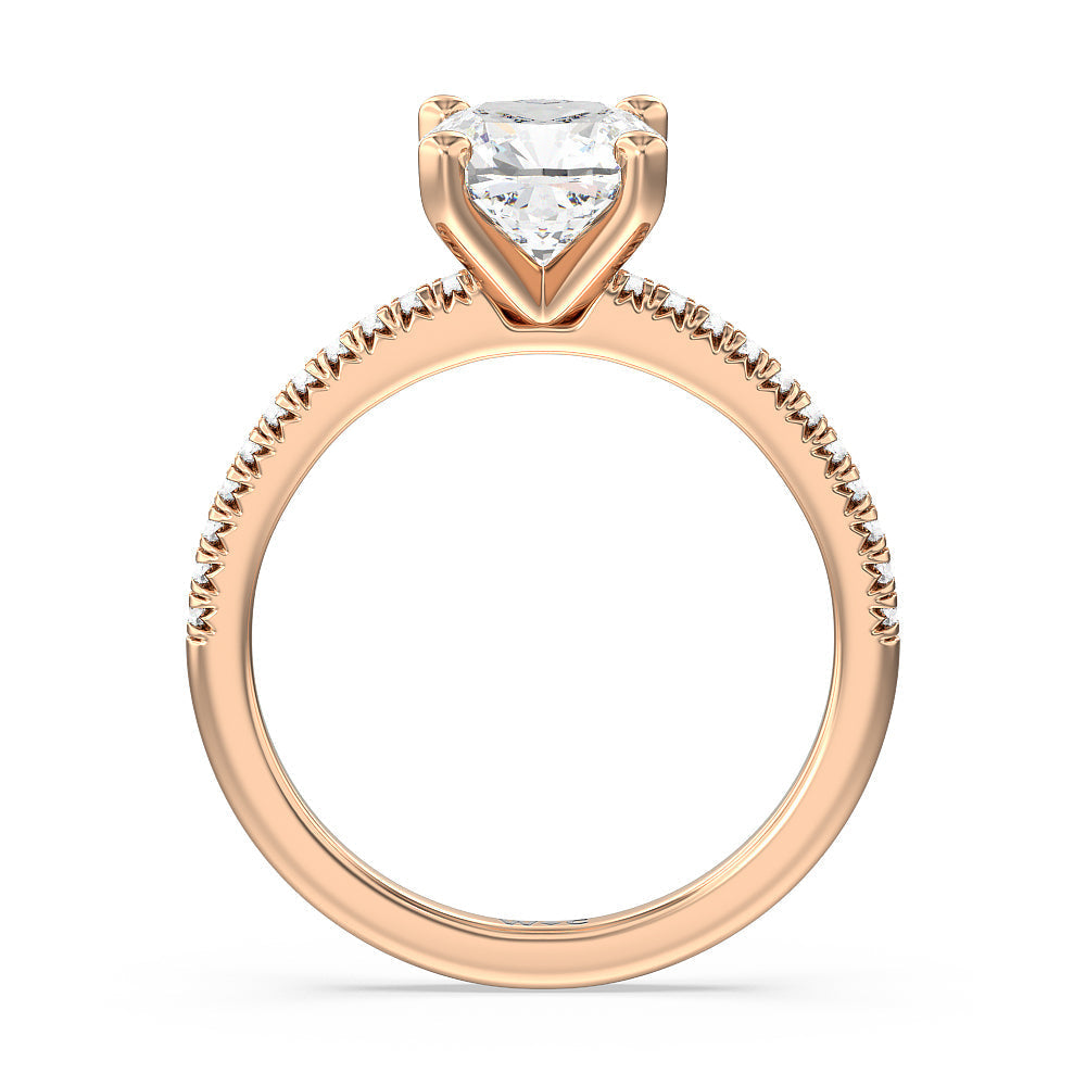 Cushion Cut Vela Petite French Set Diamond Engagement Ring with Lab Grown Diamond in 14KT Rose Gold view 2
