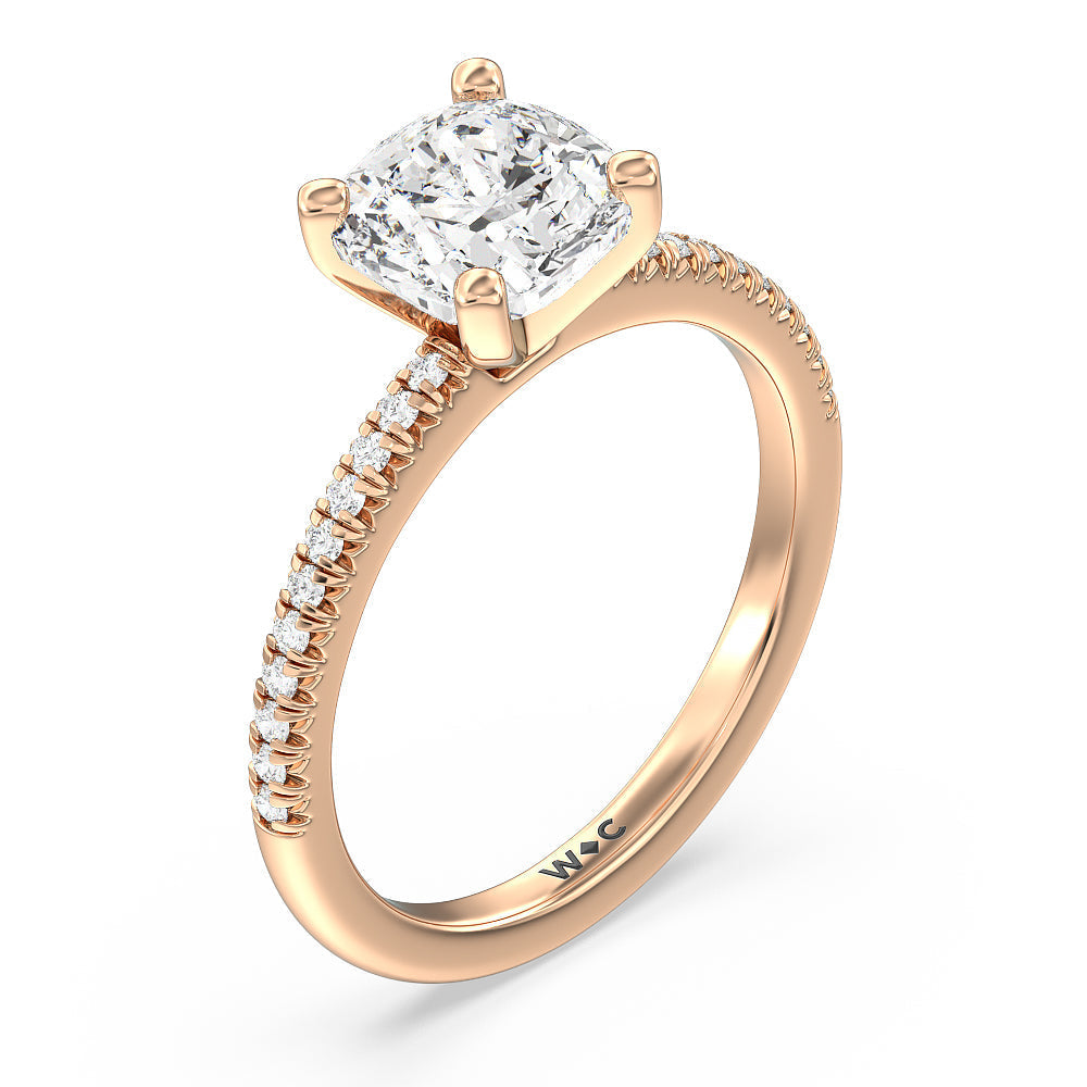 Cushion Cut Vela Petite French Set Diamond Engagement Ring with Lab Grown Diamond in 14KT Rose Gold view 3
