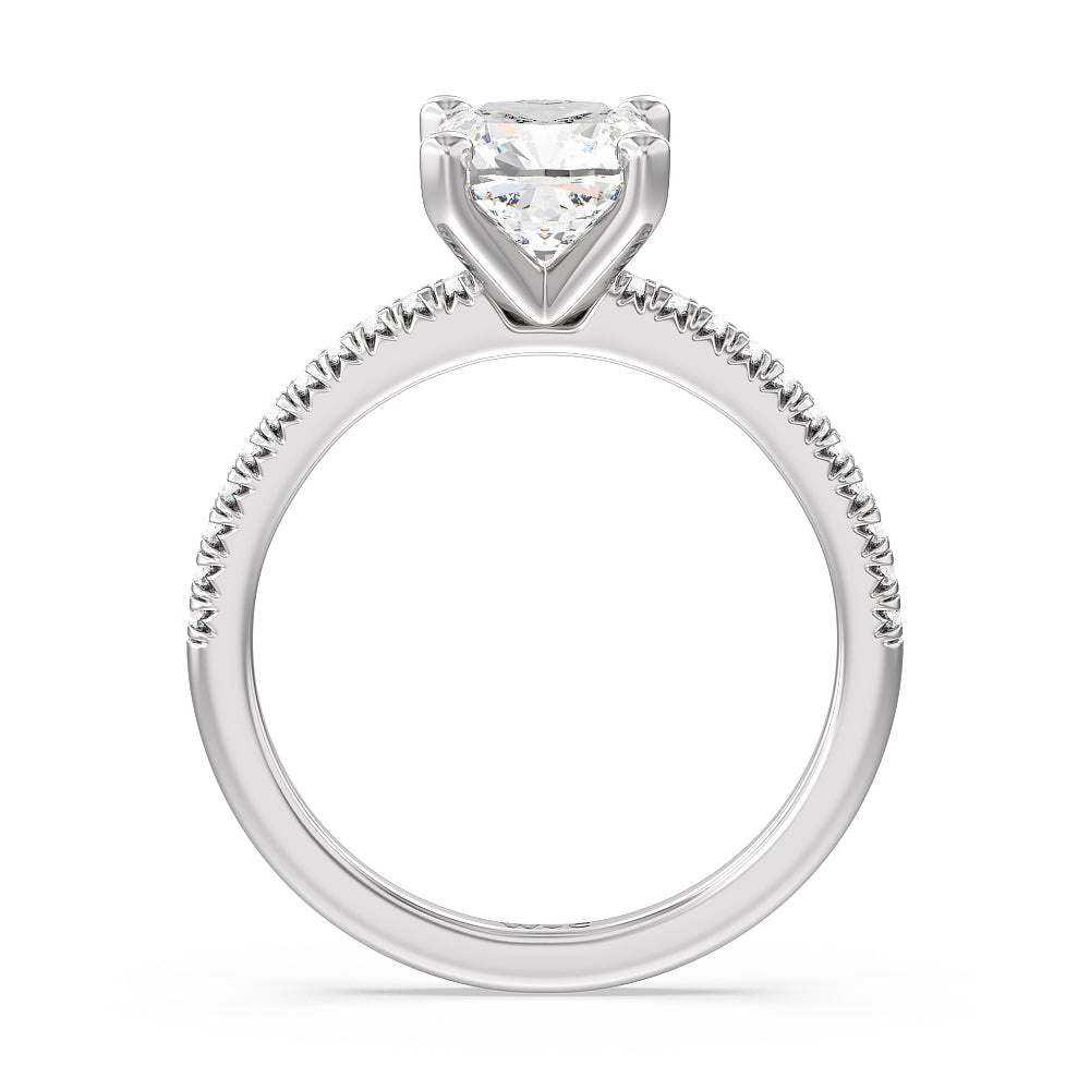 Cushion Cut Vela Petite French Set Diamond Engagement Ring with Lab Grown Diamond in 14KT Platinum view 2

