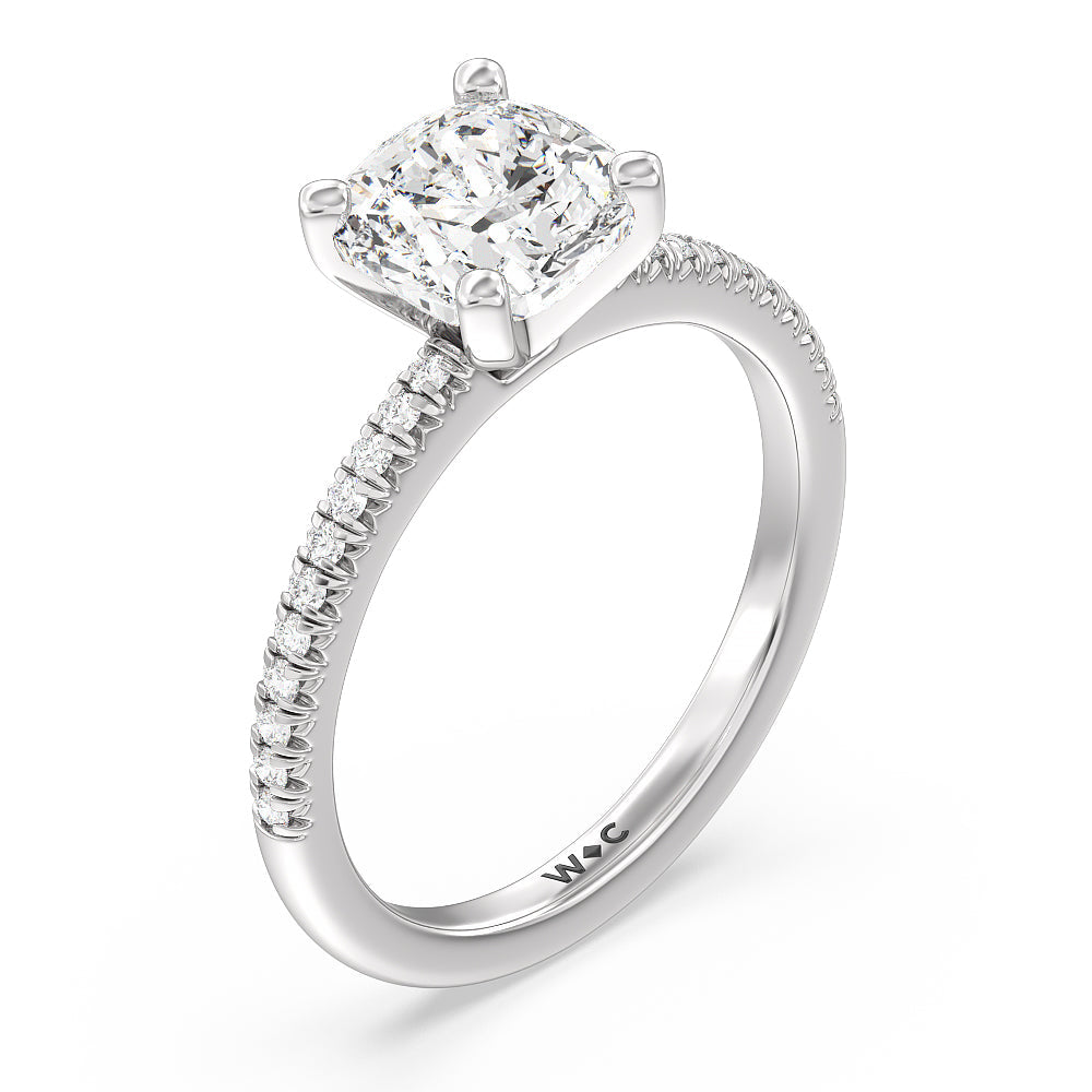 Cushion Cut Vela Petite French Set Diamond Engagement Ring with Lab Grown Diamond in 14KT Platinum view 3
