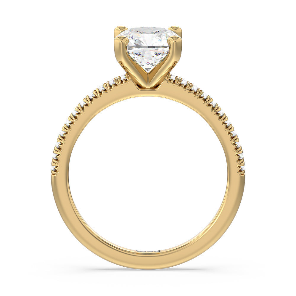 Cushion Cut Vela Petite French Set Diamond Engagement Ring with Lab Grown Diamond in 14KT Yellow Gold view 2
