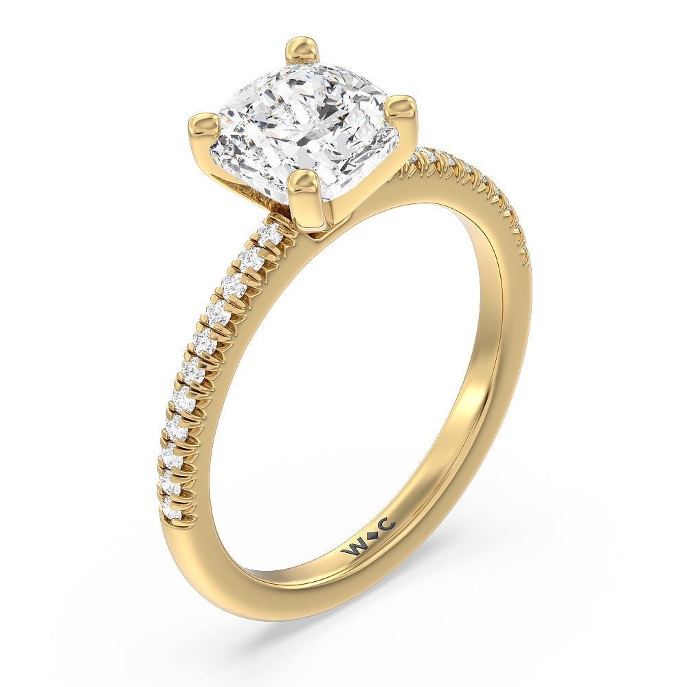 Cushion Cut Vela Petite French Set Diamond Engagement Ring with Lab Grown Diamond in 14KT Yellow Gold view 3

