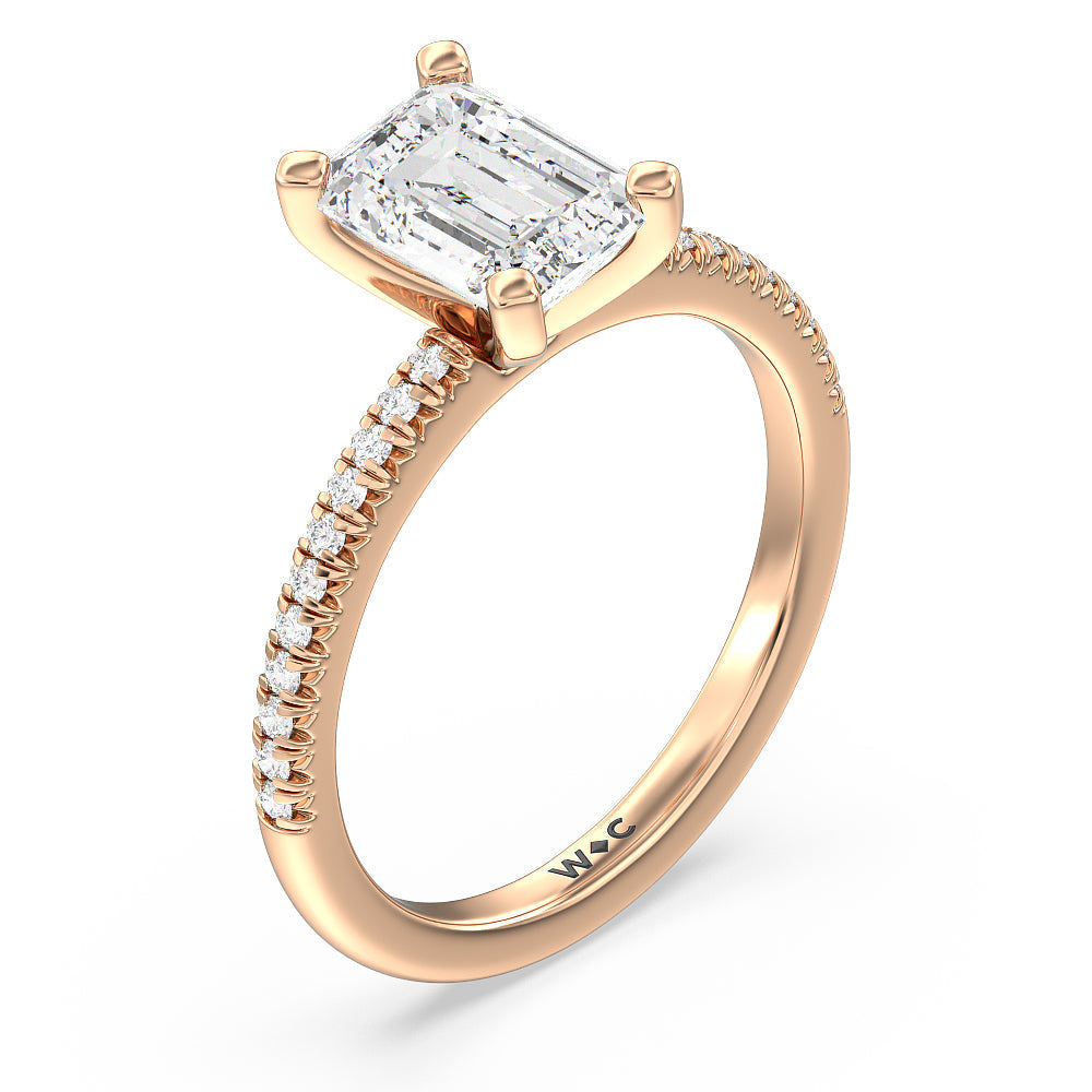 Emerald Cut Vela Petite French Set Diamond Engagement Ring with Lab Grown Diamond in 14KT Rose Gold view 3
