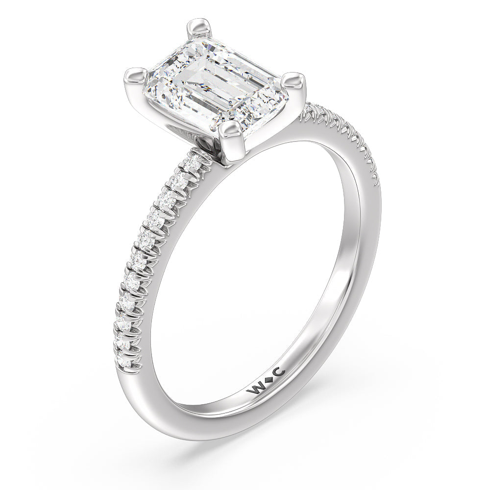 Emerald Cut Vela Petite French Set Diamond Engagement Ring with Lab Grown Diamond in 14KT Platinum view 3
