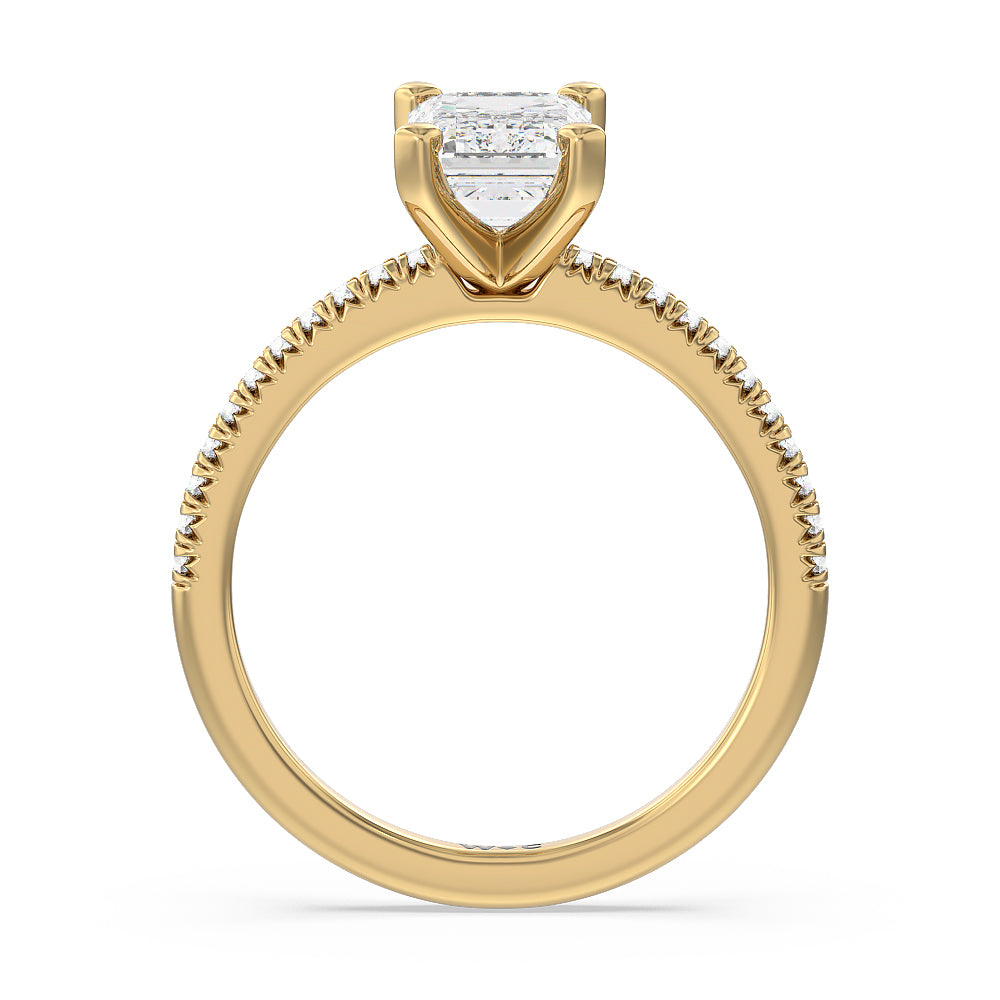 Emerald Cut Vela Petite French Set Diamond Engagement Ring with Lab Grown Diamond in 14KT Yellow Gold view 2
