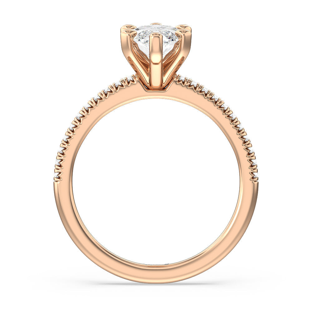 Marquise Cut Vela Petite French Set Diamond Engagement Ring with Lab Grown Diamond in 14KT Rose Gold view 2
