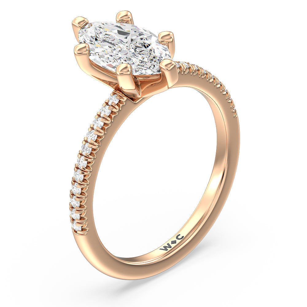 Marquise Cut Vela Petite French Set Diamond Engagement Ring with Lab Grown Diamond in 14KT Rose Gold view 3
