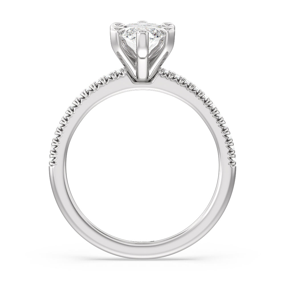 Marquise Cut Vela Petite French Set Diamond Engagement Ring with Lab Grown Diamond in 14KT Platinum view 2
