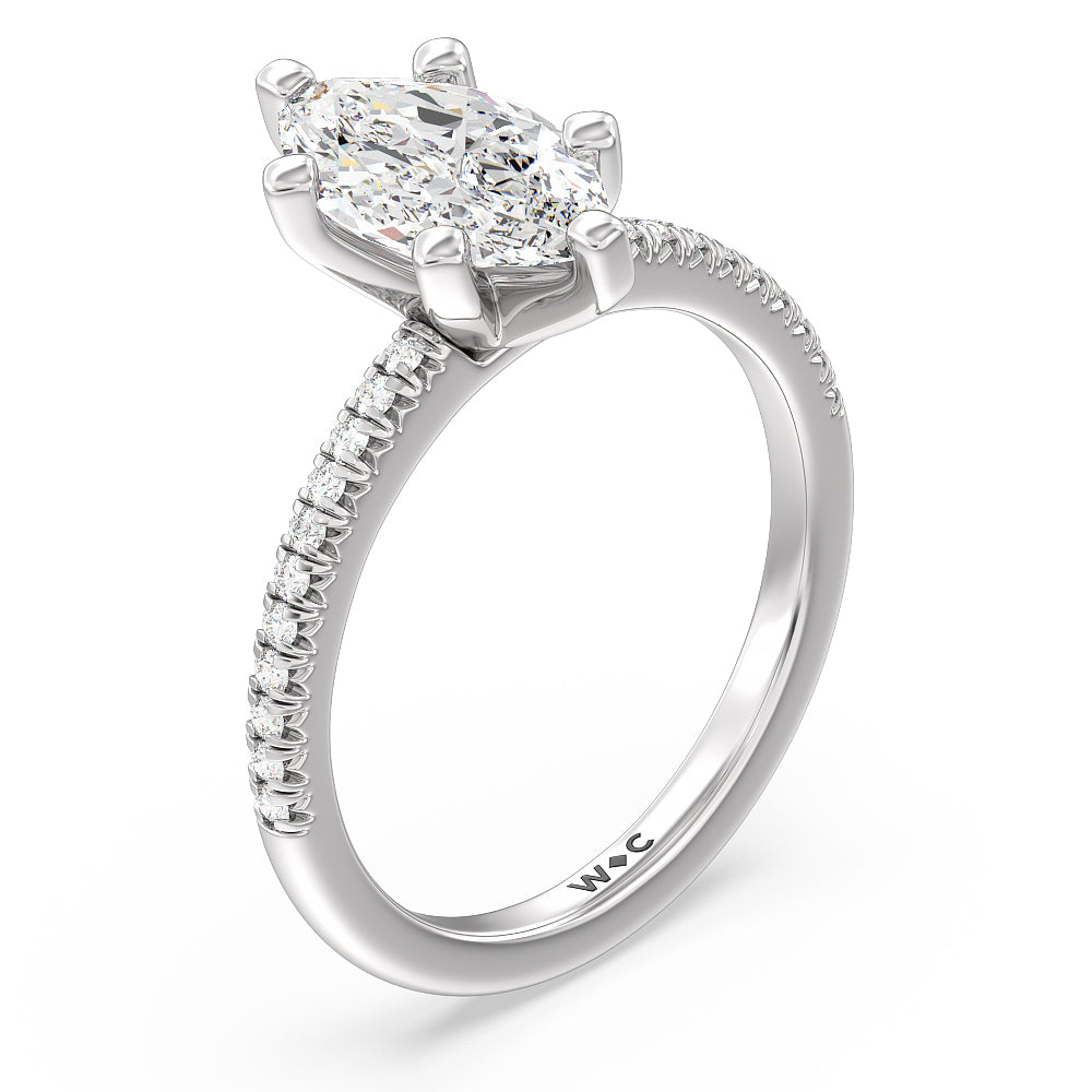 Marquise Cut Vela Petite French Set Diamond Engagement Ring with Lab Grown Diamond in 14KT Platinum view 3
