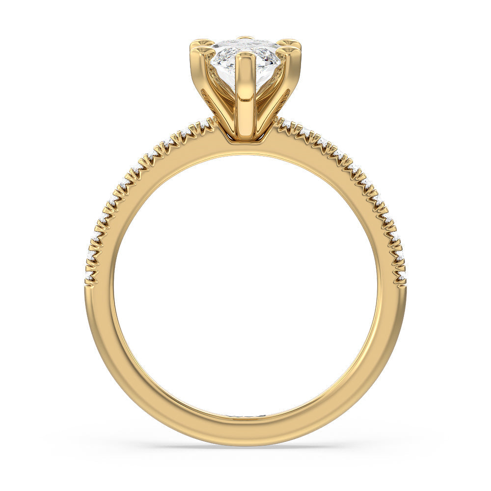 Marquise Cut Vela Petite French Set Diamond Engagement Ring with Lab Grown Diamond in 14KT Yellow Gold view 2
