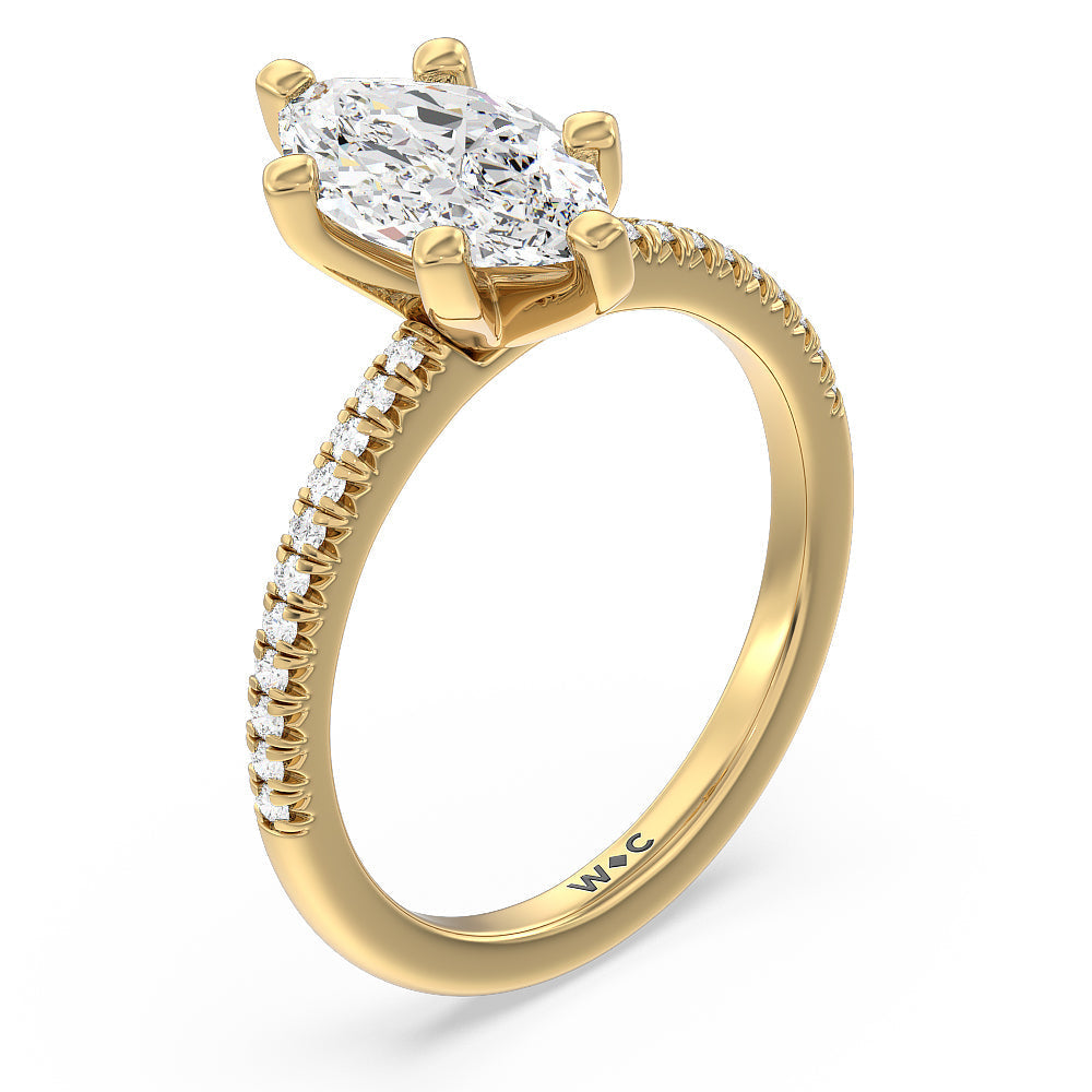 Marquise Cut Vela Petite French Set Diamond Engagement Ring with Lab Grown Diamond in 14KT Yellow Gold view 3
