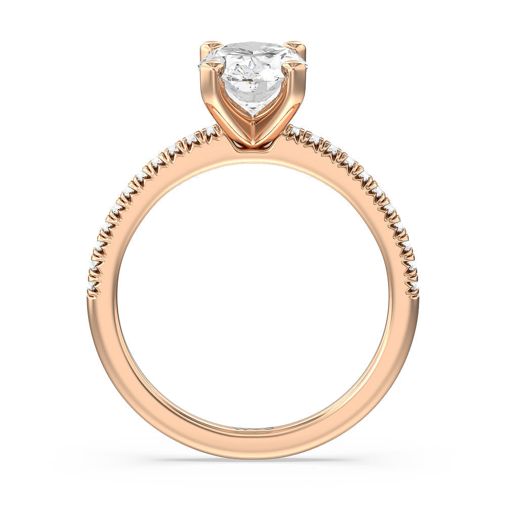 Oval Cut Vela Petite French Set Diamond Engagement Ring with Lab Grown Diamond in 14KT Rose Gold view 2
