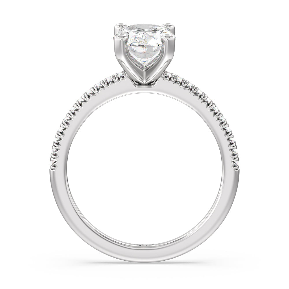 Oval Cut Vela Petite French Set Diamond Engagement Ring with Lab Grown Diamond in 14KT Platinum view 2
