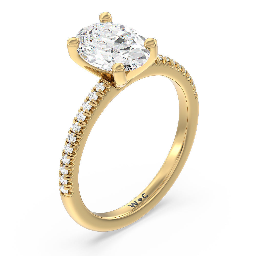 Oval Cut Vela Petite French Set Diamond Engagement Ring with Lab Grown Diamond in 14KT Yellow Gold view 3
