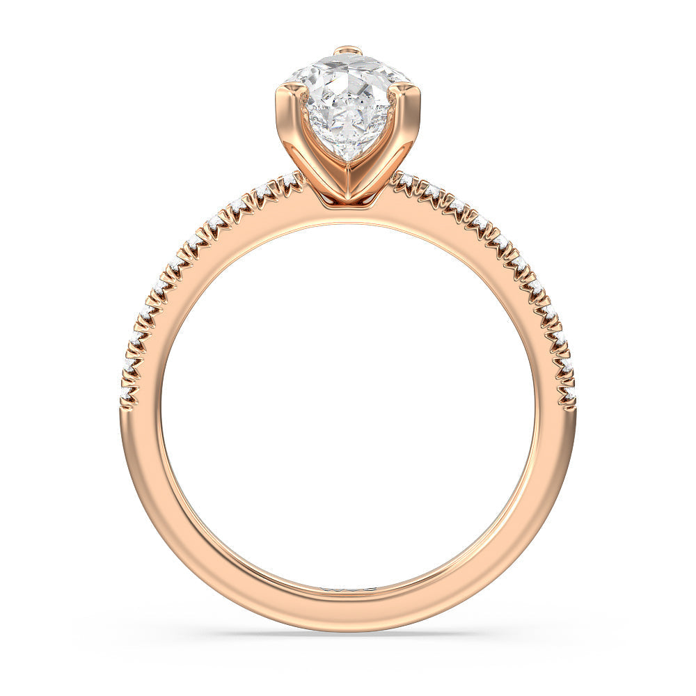 Pear Cut Vela Petite French Set Diamond Engagement Ring with Lab Grown Diamond in 14KT Rose Gold view 2
