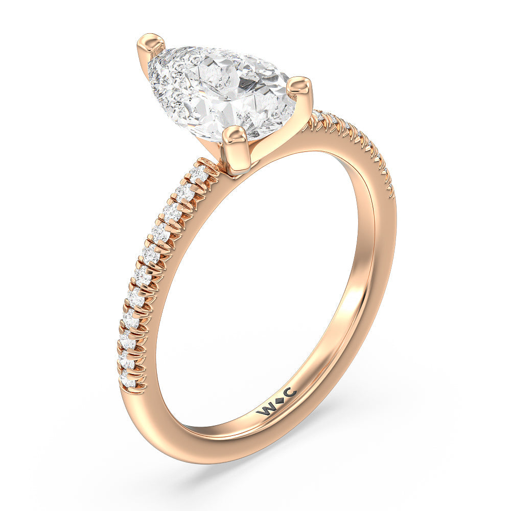 Pear Cut Vela Petite French Set Diamond Engagement Ring with Lab Grown Diamond in 14KT Rose Gold view 3
