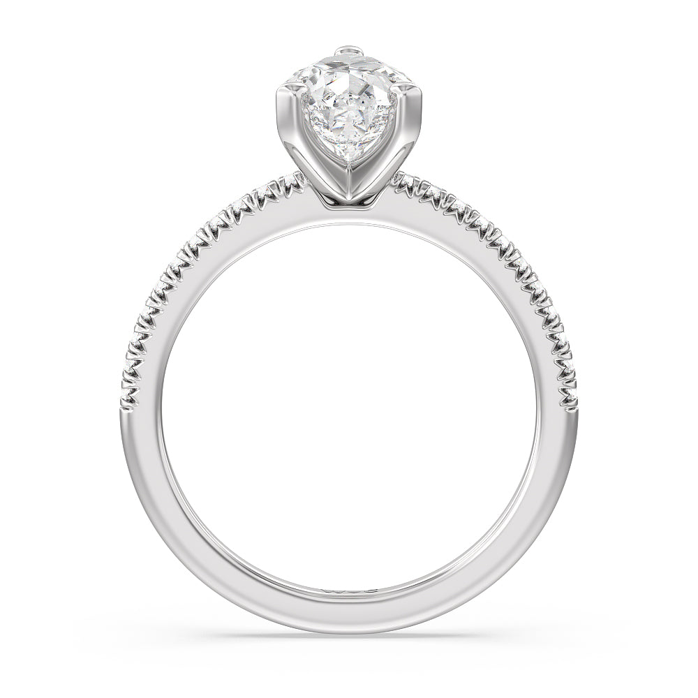 Pear Cut Vela Petite French Set Diamond Engagement Ring with Lab Grown Diamond in 14KT Platinum view 2
