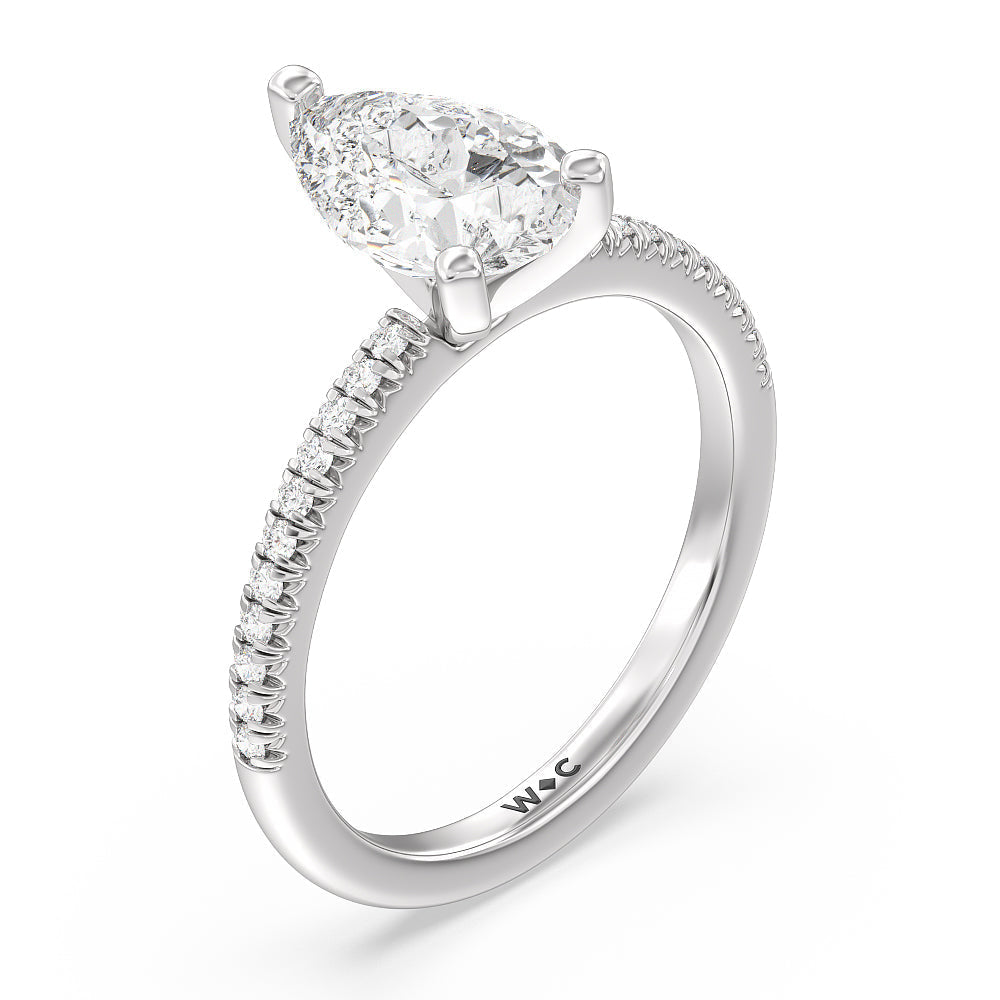 Pear Cut Vela Petite French Set Diamond Engagement Ring with Lab Grown Diamond in 14KT Platinum view 3
