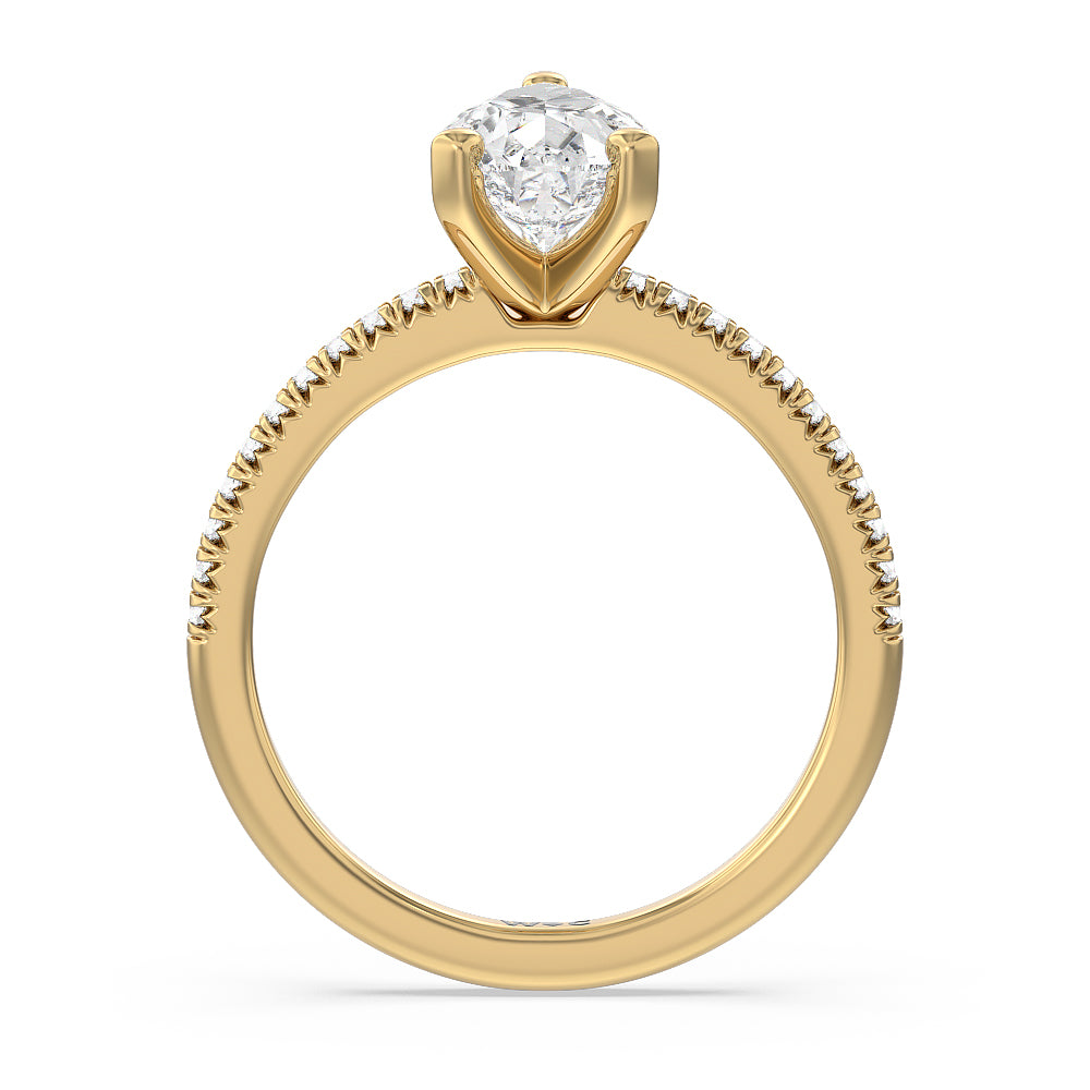 Pear Cut Vela Petite French Set Diamond Engagement Ring with Lab Grown Diamond in 14KT Yellow Gold view 2
