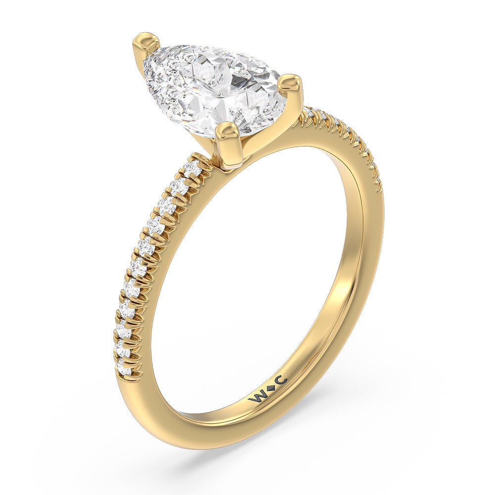 Pear Cut Vela Petite French Set Diamond Engagement Ring with Lab Grown Diamond in 14KT Yellow Gold view 3
