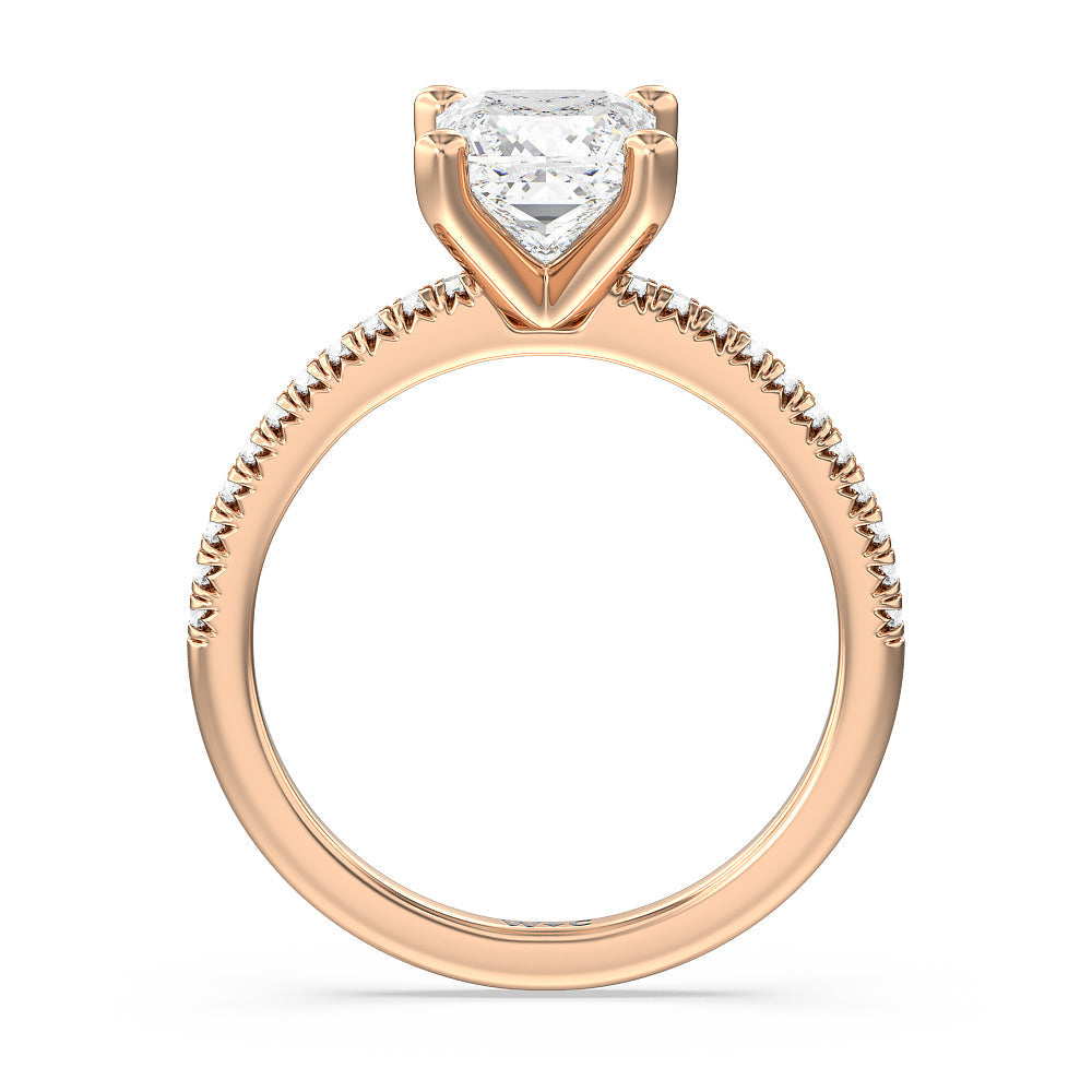 Princess Cut Vela Petite French Set Diamond Engagement Ring with Lab Grown Diamond in 14KT Rose Gold view 2

