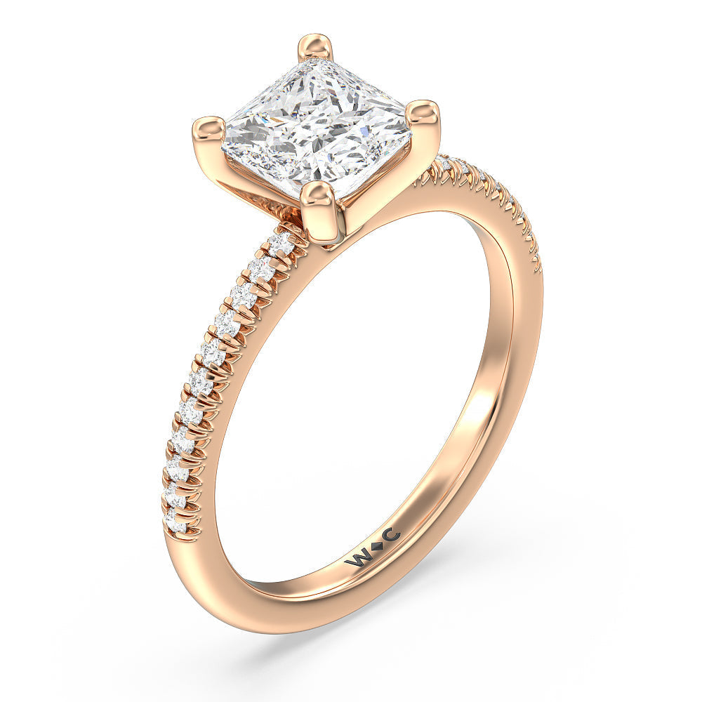 Princess Cut Vela Petite French Set Diamond Engagement Ring with Lab Grown Diamond in 14KT Rose Gold view 3
