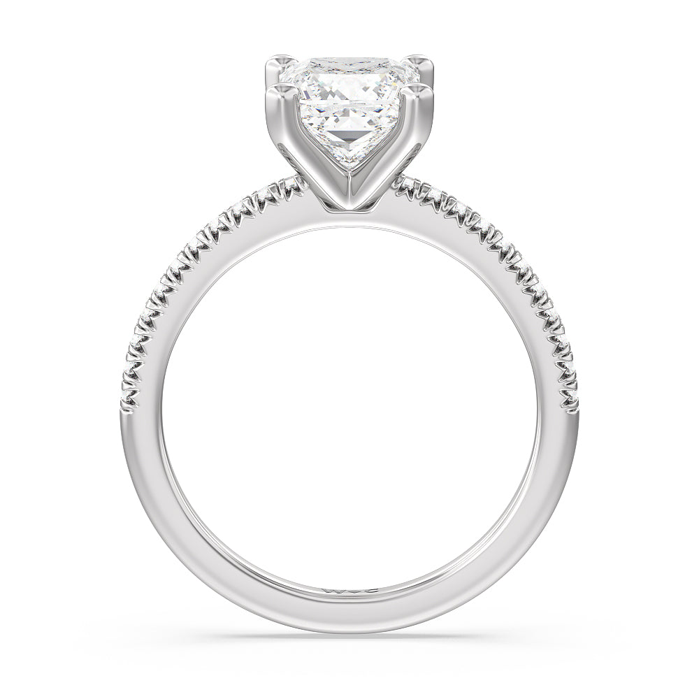 Princess Cut Vela Petite French Set Diamond Engagement Ring with Lab Grown Diamond in 14KT Platinum view 2
