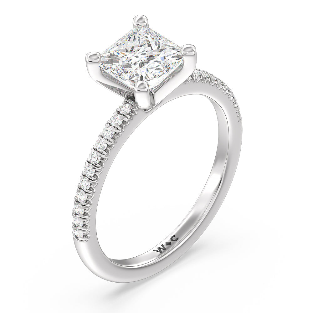 Princess Cut Vela Petite French Set Diamond Engagement Ring with Lab Grown Diamond in 14KT Platinum view 3
