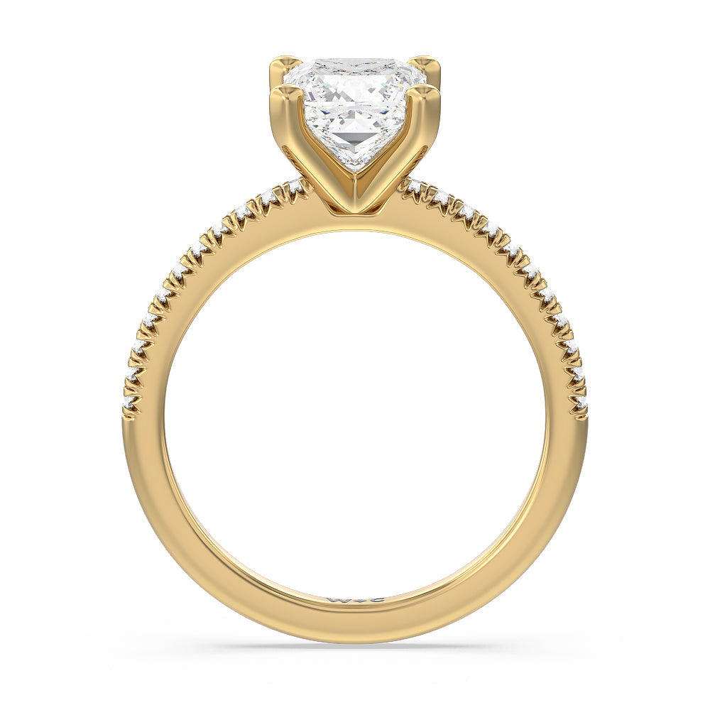 Princess Cut Vela Petite French Set Diamond Engagement Ring with Lab Grown Diamond in 14KT Yellow Gold view 2
