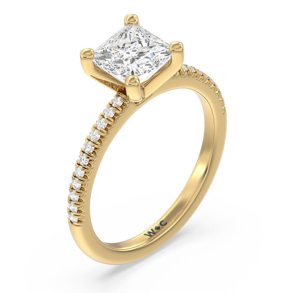 Princess Cut Vela Petite French Set Diamond Engagement Ring with Lab Grown Diamond in 14KT Yellow Gold view 3
