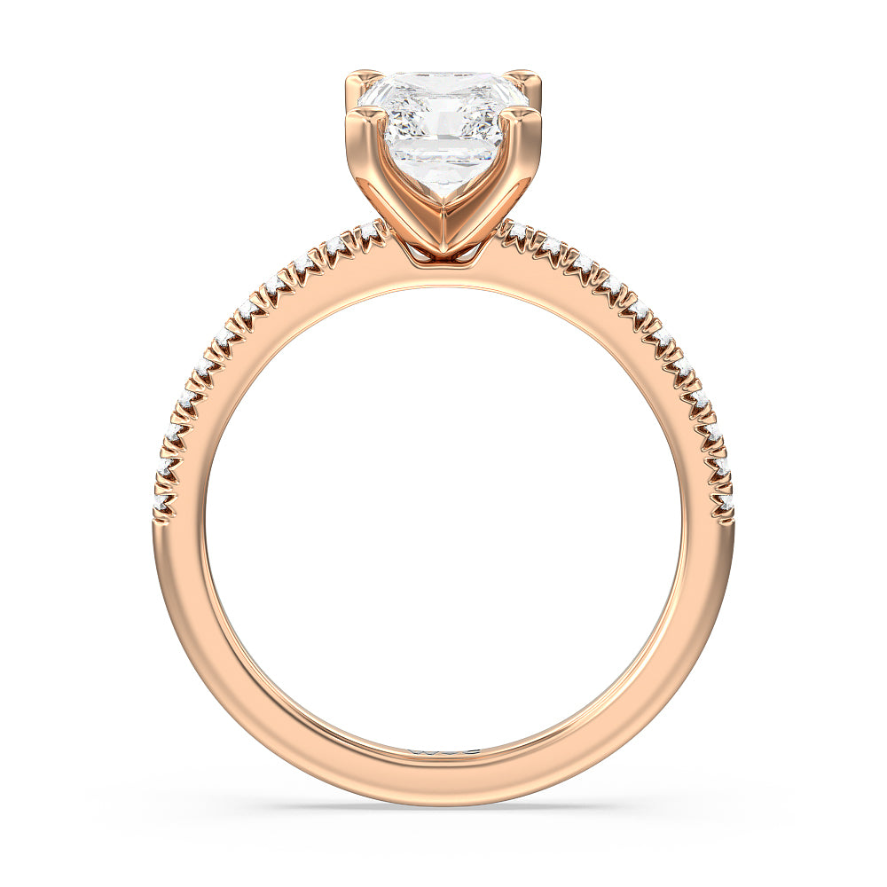 Radiant Cut Vela Petite French Set Diamond Engagement Ring with Lab Grown Diamond in 14KT Rose Gold view 2
