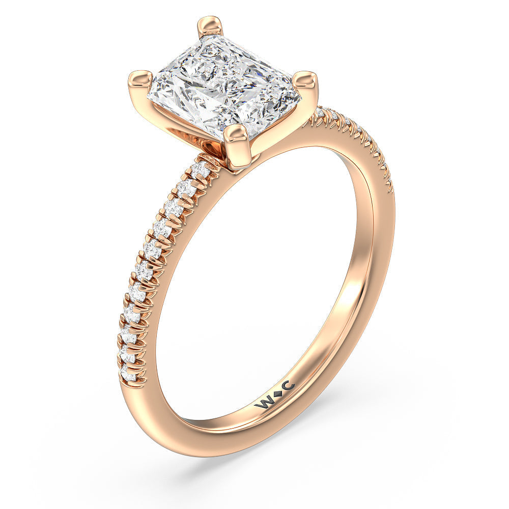 Radiant Cut Vela Petite French Set Diamond Engagement Ring with Lab Grown Diamond in 14KT Rose Gold view 3
