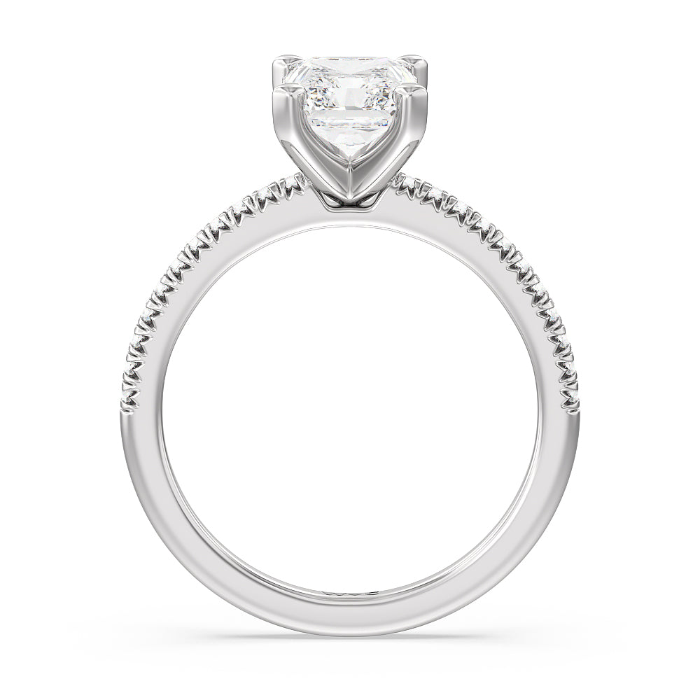 Radiant Cut Vela Petite French Set Diamond Engagement Ring with Lab Grown Diamond in 14KT Platinum view 2
