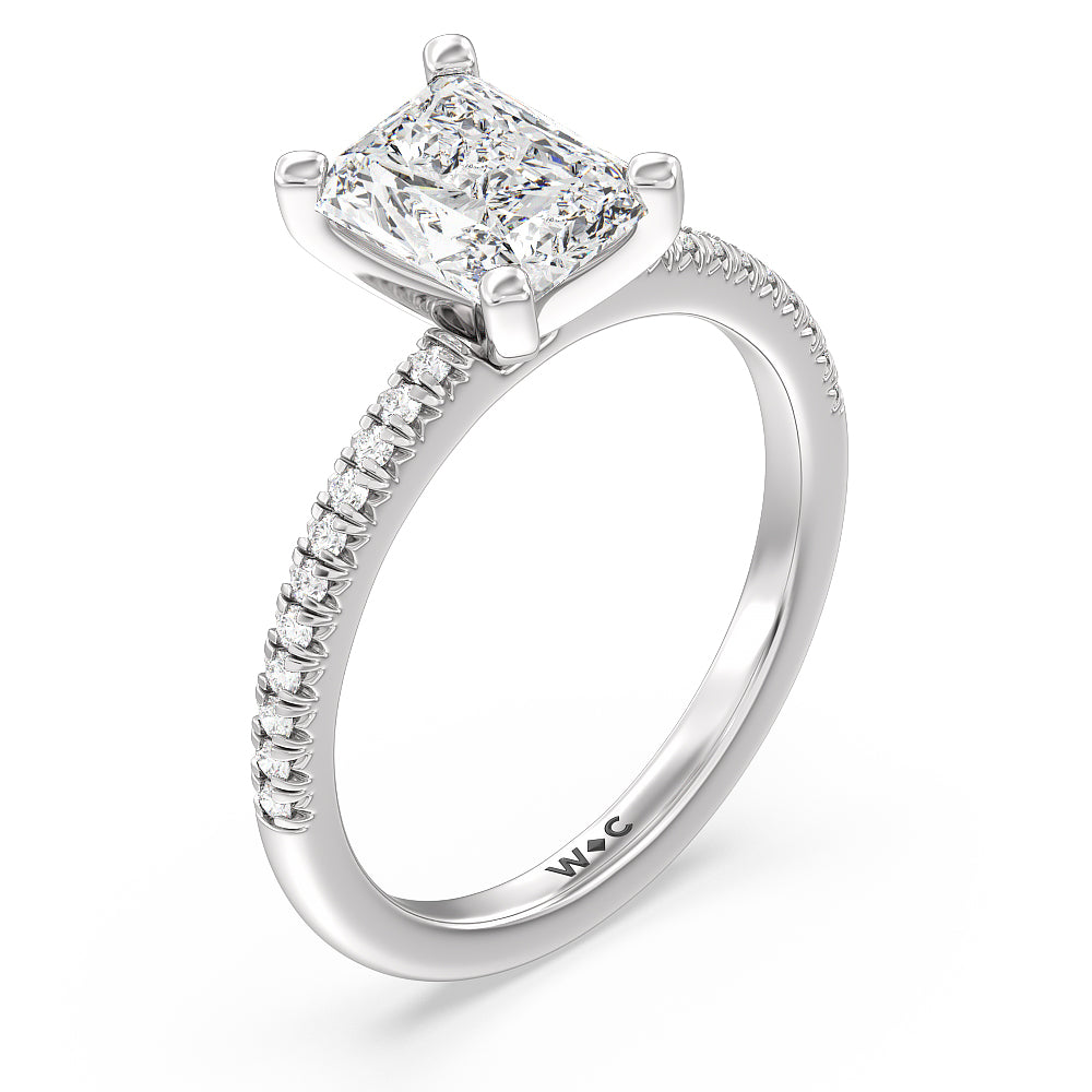 Radiant Cut Vela Petite French Set Diamond Engagement Ring with Lab Grown Diamond in 14KT Platinum view 3
