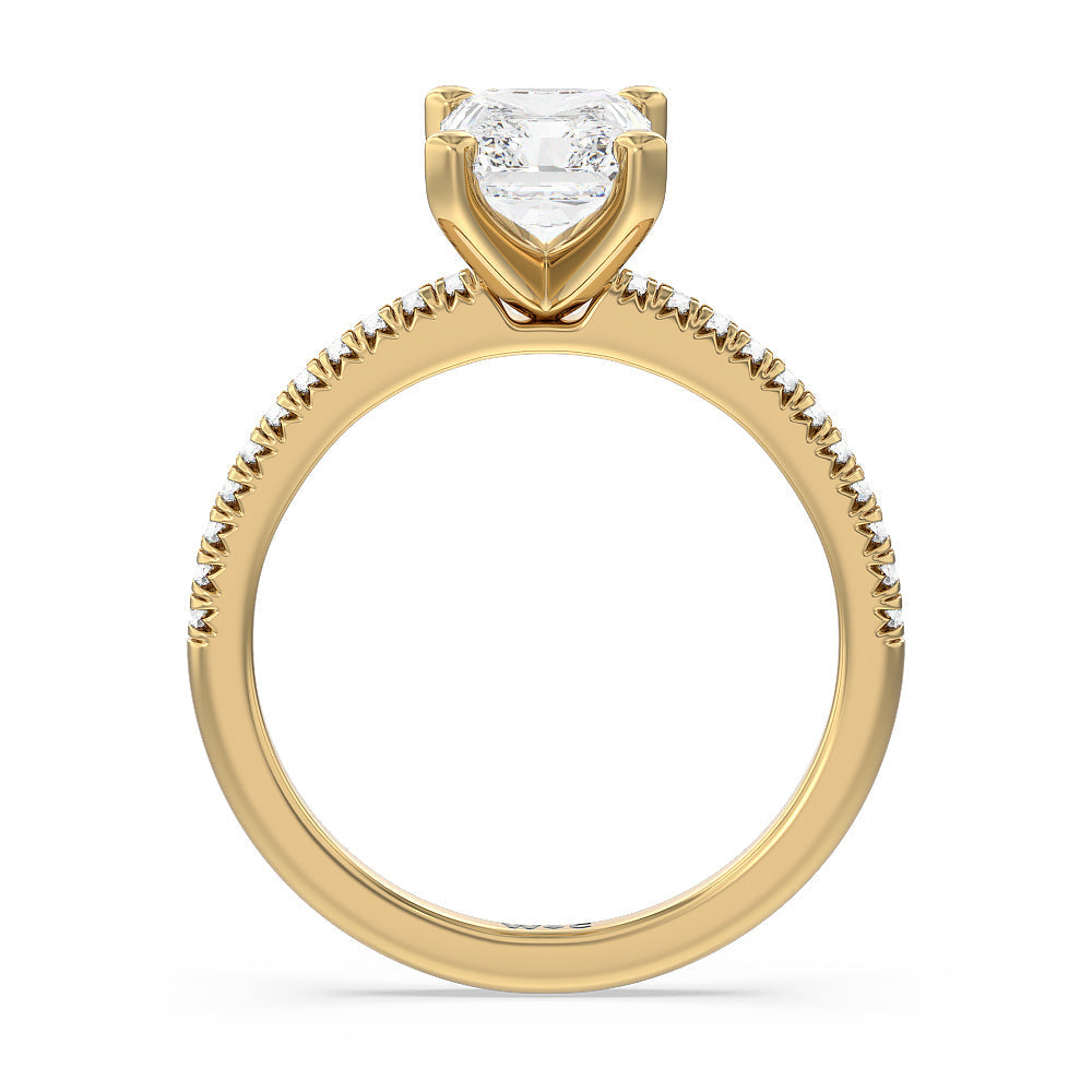 Radiant Cut Vela Petite French Set Diamond Engagement Ring with Lab Grown Diamond in 14KT Yellow Gold view 2
