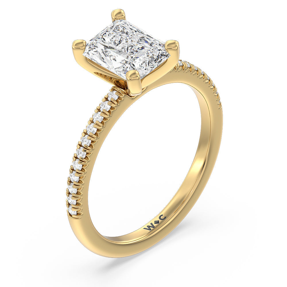 Radiant Cut Vela Petite French Set Diamond Engagement Ring with Lab Grown Diamond in 14KT Yellow Gold view 3
