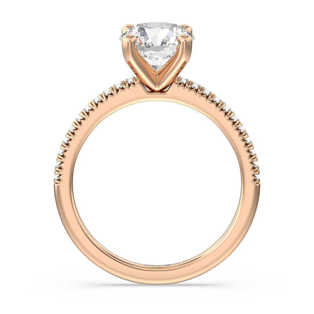 Round Cut Vela Petite French Set Diamond Engagement Ring with Lab Grown Diamond in 14KT Rose Gold view 2

