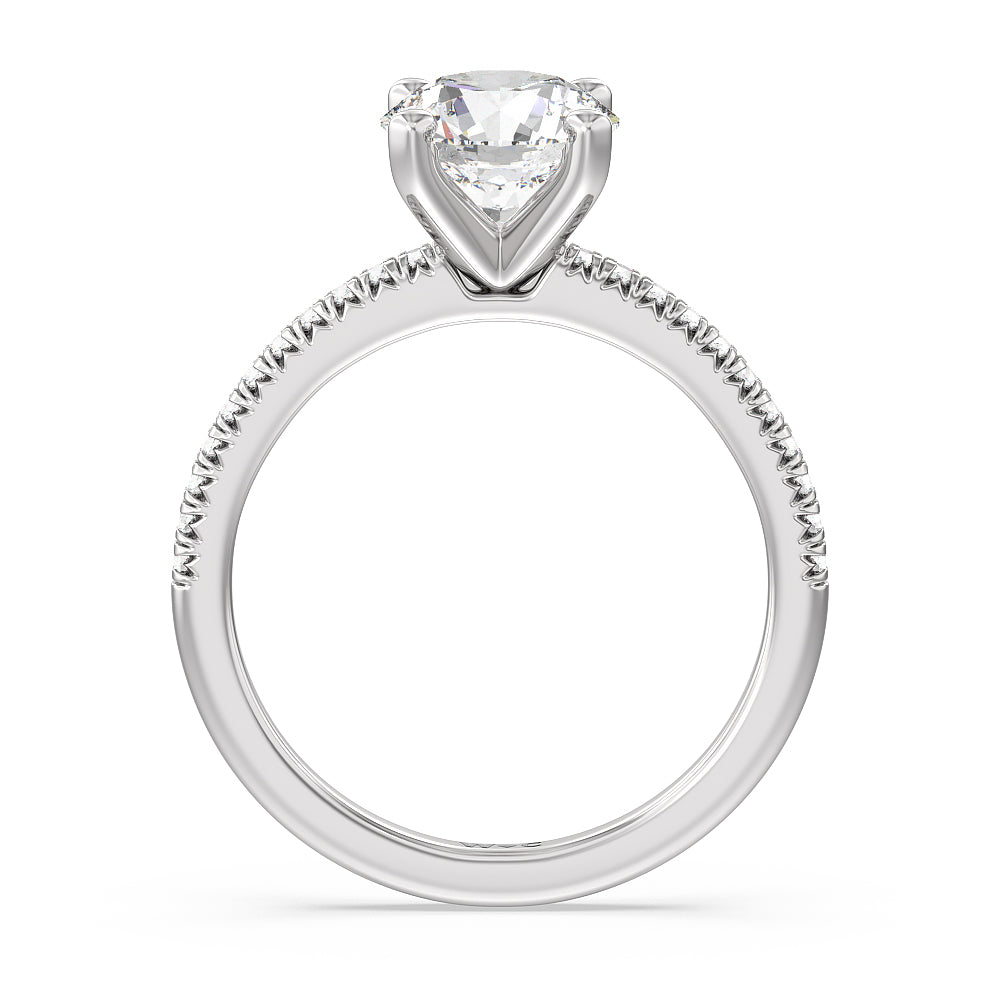 Round Cut Vela Petite French Set Diamond Engagement Ring with Lab Grown Diamond in 14KT Platinum view 2
