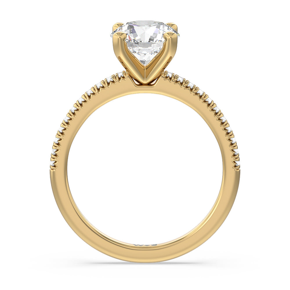 Round Cut Vela Petite French Set Diamond Engagement Ring with Lab Grown Diamond in 14KT Yellow Gold view 2
