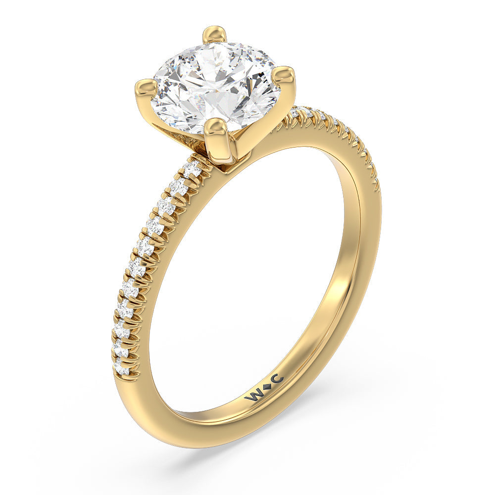 Round Cut Vela Petite French Set Diamond Engagement Ring with Lab Grown Diamond in 14KT Yellow Gold view 3
