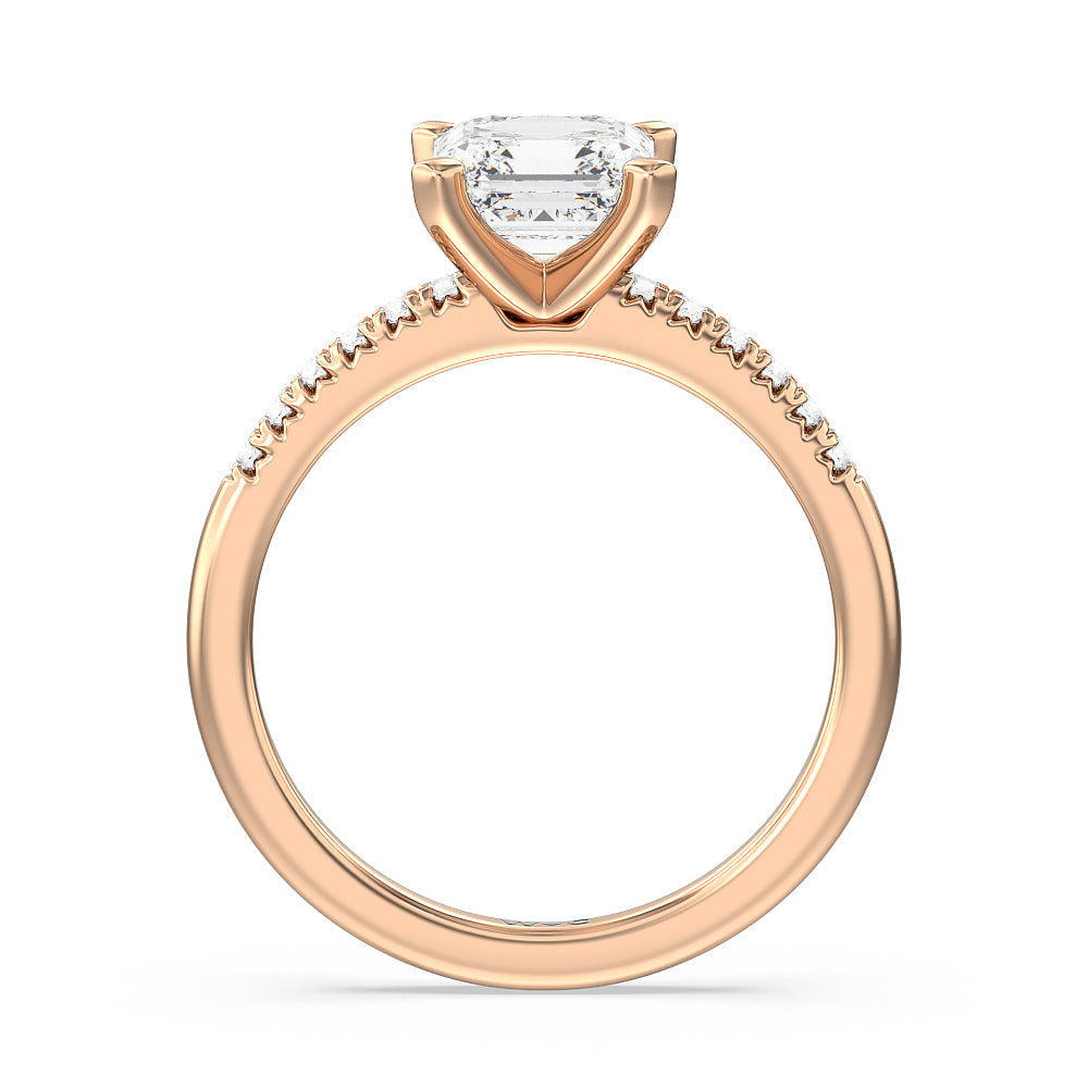 Lyra Fine Petite French Set Diamond Engagement Ring with Asscher Cut Diamond in 14KT Rose Gold view 2
