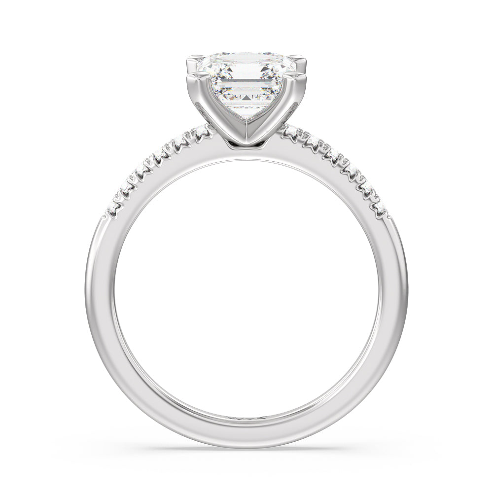 Lyra Fine Petite French Set Diamond Engagement Ring with Asscher Cut Diamond in 14KT Platinum view 2
