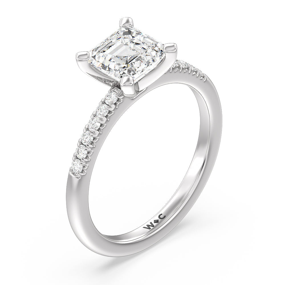 Lyra Fine Petite French Set Diamond Engagement Ring with Asscher Cut Diamond in 14KT Platinum view 3
