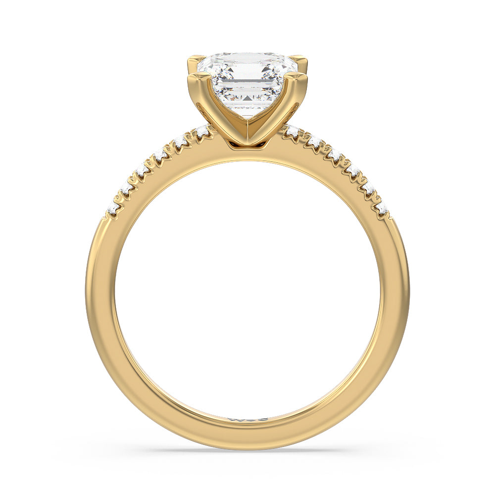 Lyra Fine Petite French Set Diamond Engagement Ring with Asscher Cut Diamond in 14KT Yellow Gold view 2

