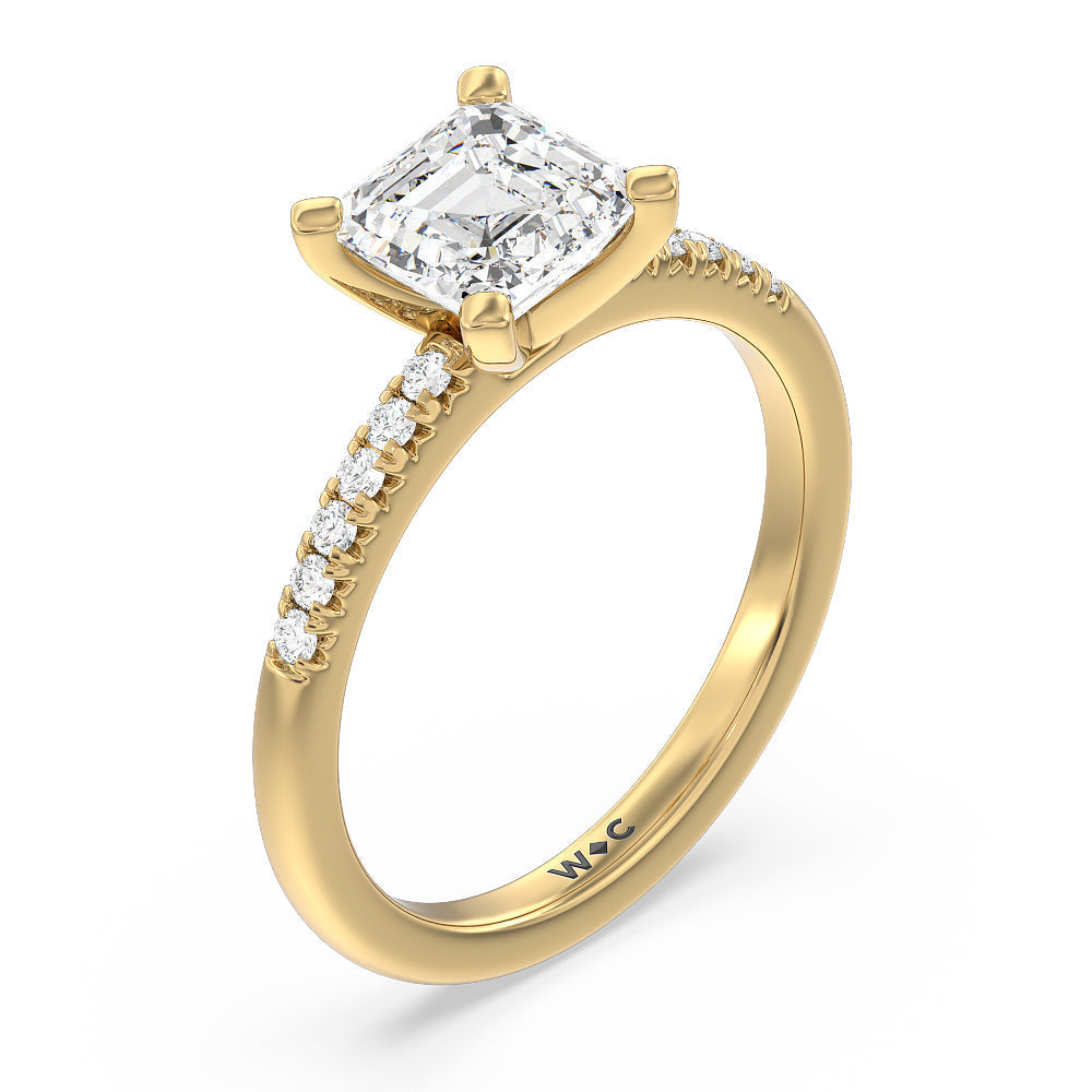 Lyra Fine Petite French Set Diamond Engagement Ring with Asscher Cut Diamond in 14KT Yellow Gold view 3
