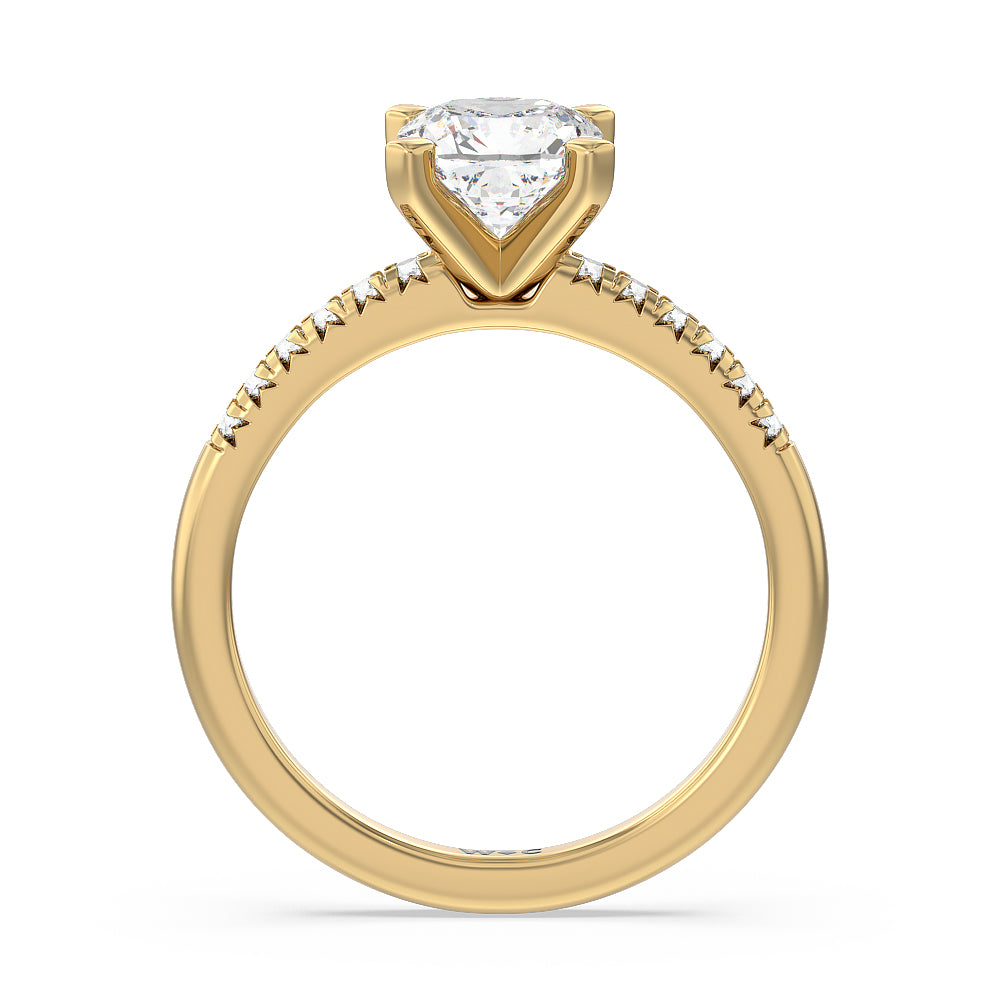 Lyra Fine Petite French Set Diamond Engagement Ring with Cushion Cut Diamond in 14KT Yellow Gold view 2
