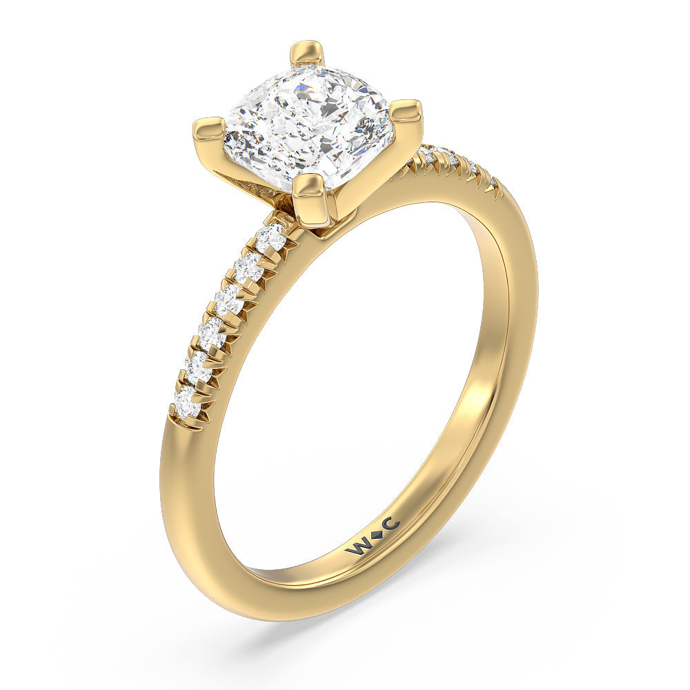Lyra Fine Petite French Set Diamond Engagement Ring with Cushion Cut Diamond in 14KT Yellow Gold view 3
