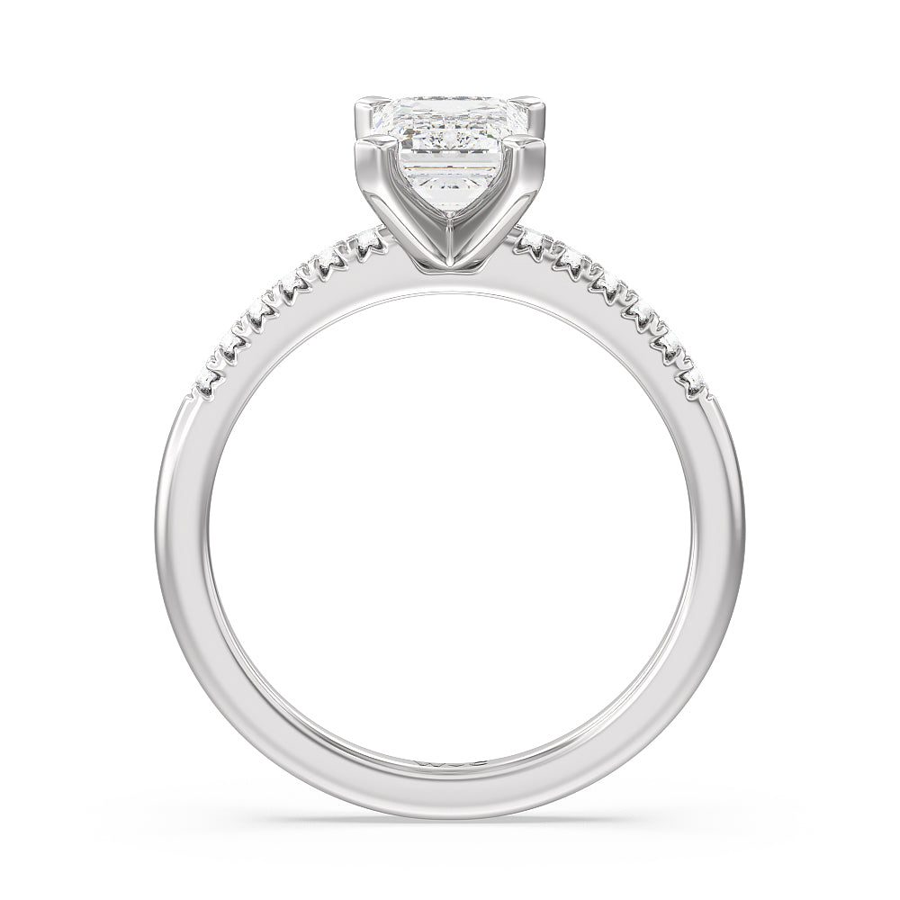 Lyra Fine Petite French Set Diamond Engagement Ring with Emerald Cut Diamond in 14KT Platinum view 2
