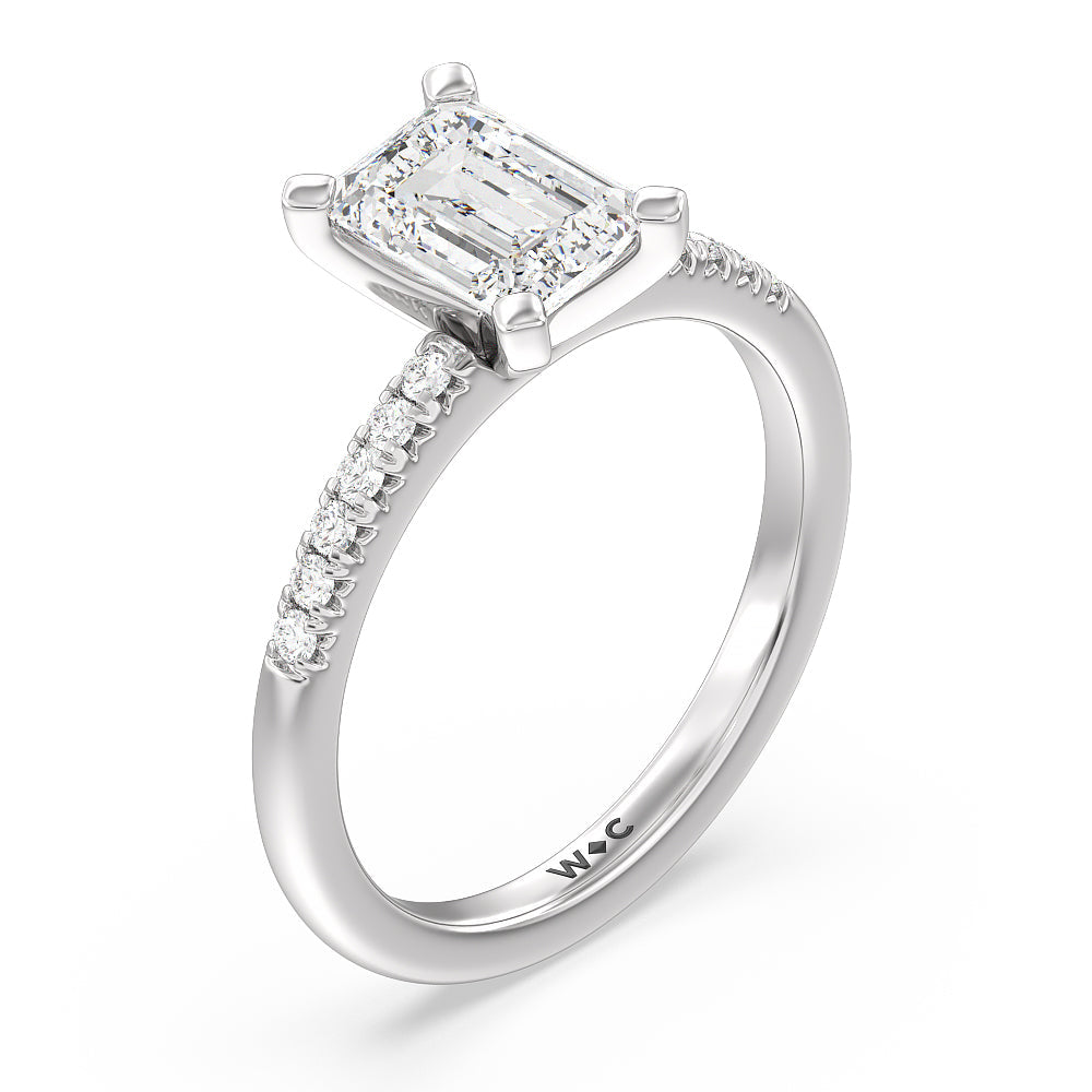 Lyra Fine Petite French Set Diamond Engagement Ring with Emerald Cut Diamond in 14KT Platinum view 3
